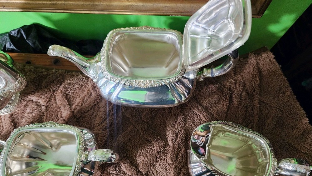 😎NICE! GORHAM ANTIQUE SHELL & GADROON SILVERPLATED 4pc COFFEE & TEA SET☕️🍵🍚🥛