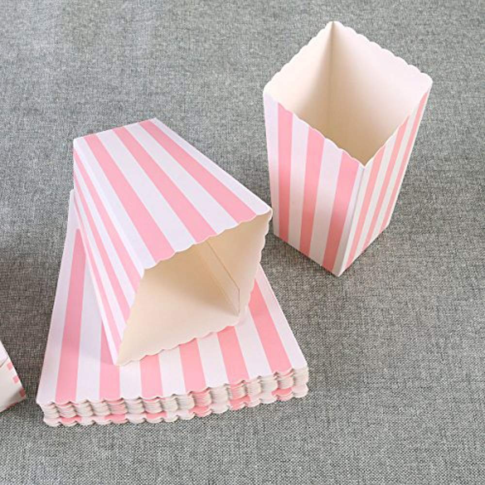 BinaryABC Popcorn Boxes,Stripe Pattern Decorative 24 Count (Pack of 1), Pink
