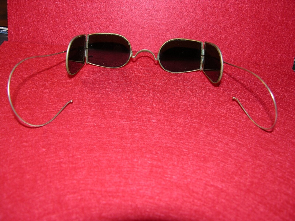 Antique welding glasses with case
