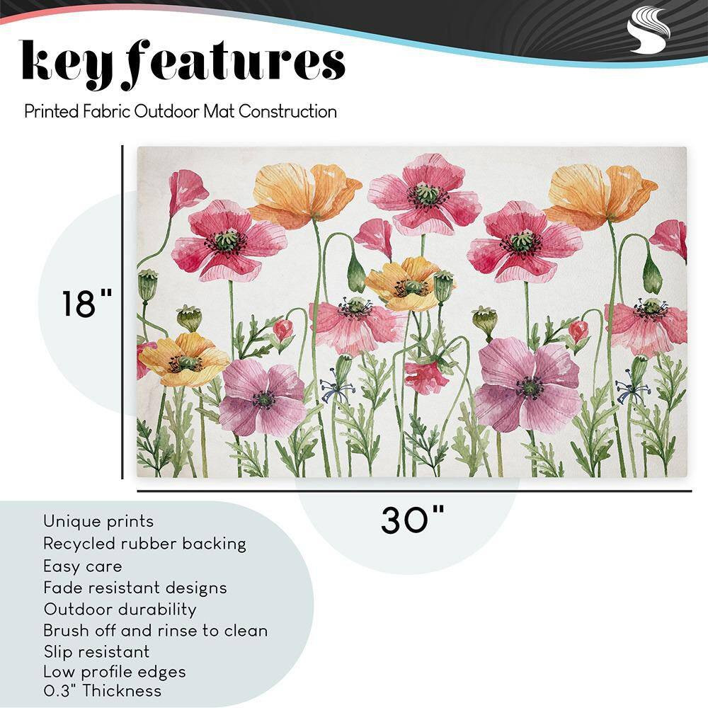 Bayside Sea Life & Waves Blue 18 In. X 30 In. Polyester Non-Slip Outdoor Door Ma