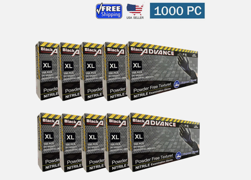 Advance Nitrile Examination Gloves 6-mil, Black - 1000 Pieces New (S/M/L/XL/XXL)