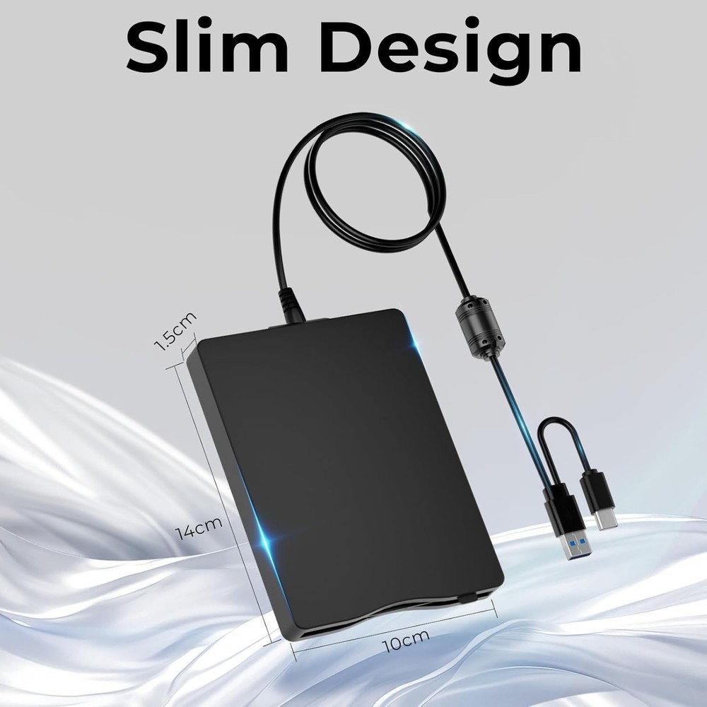 Plug and Play 3.5" USB Floppy Disk Drive - Fast USB 2.0 & Type-C Connectivity