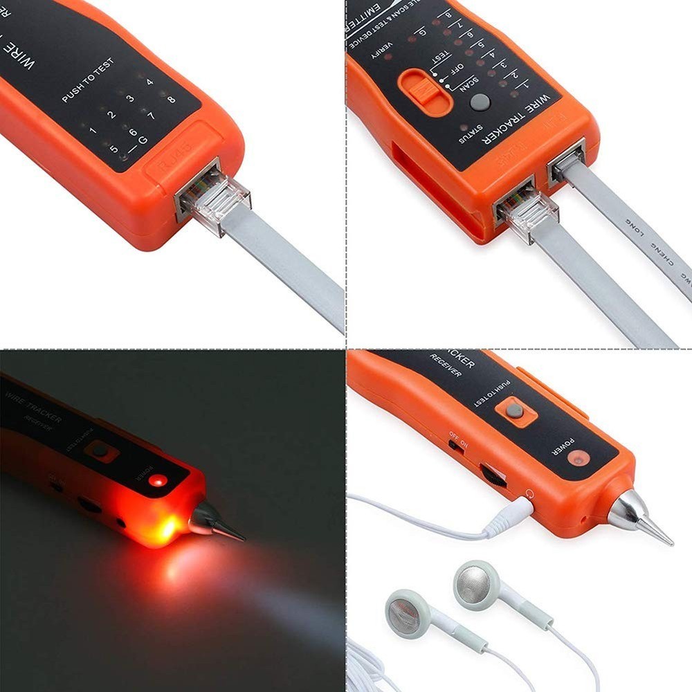 Multifunction Wire Tester RJ45 RJ11 Cable Tracker with Earphones & Flashlight