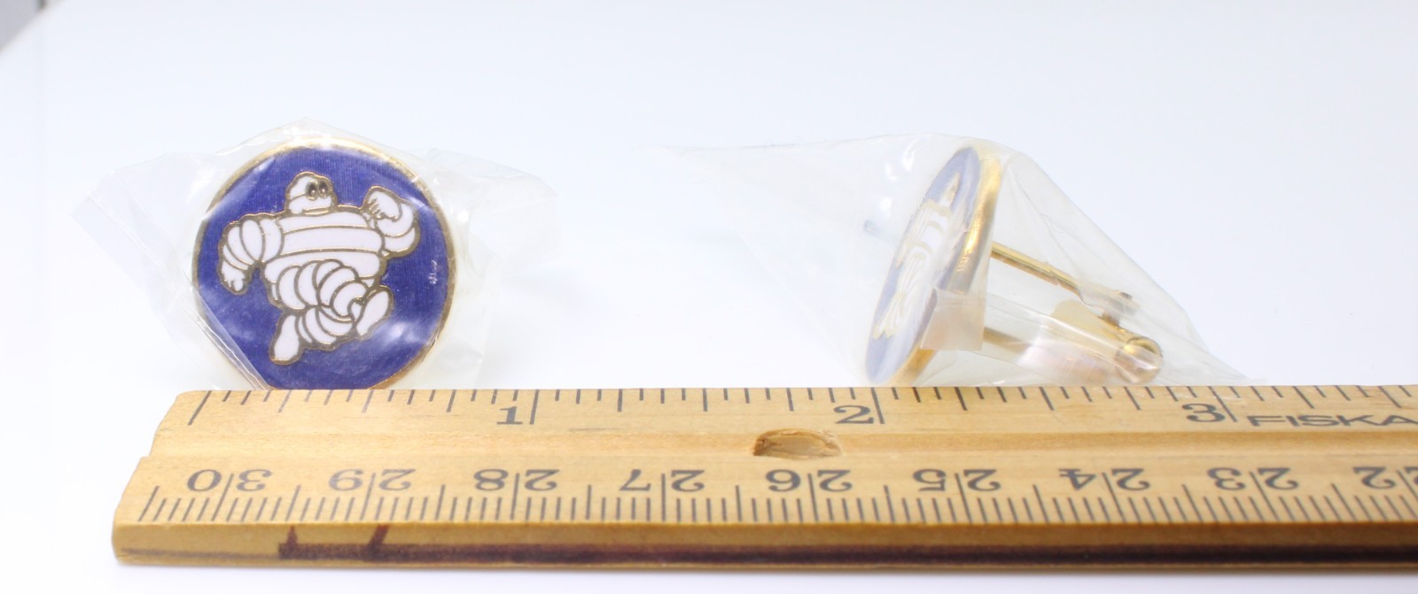 Vintage 1960s Michelin Man Bibendum Enamel Cufflinks Blue Running Mascot NOS