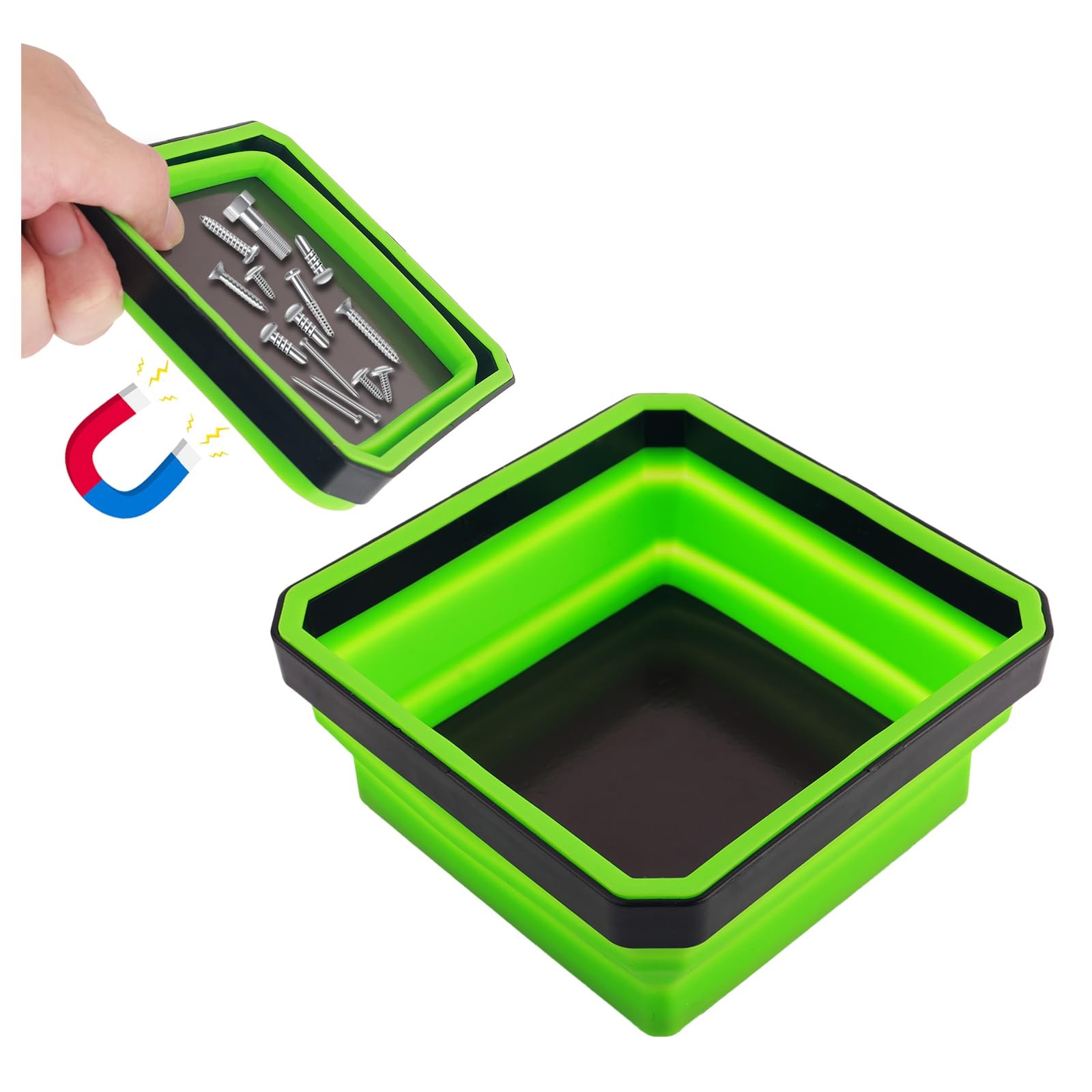 Magnetic Tray for Screws,Collapsible Parts with Green