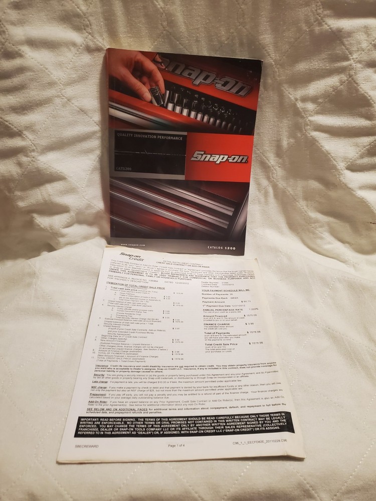 Original 2012 Snap-On Tools Catalog 1200 With Credit Application