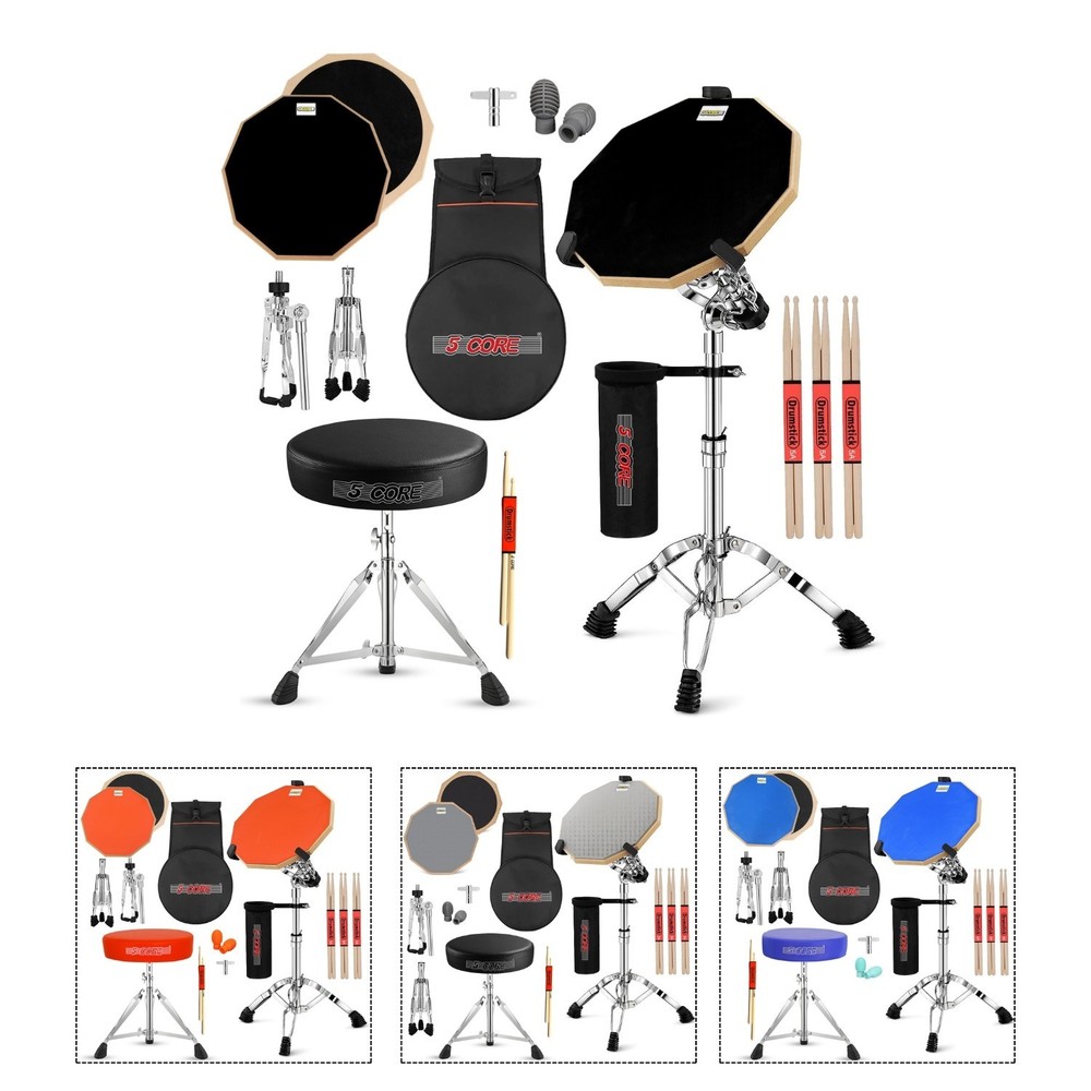 5Core Drum Throne + Drummer Practice Pad Combo Kit Height Adjustable Padded Seat