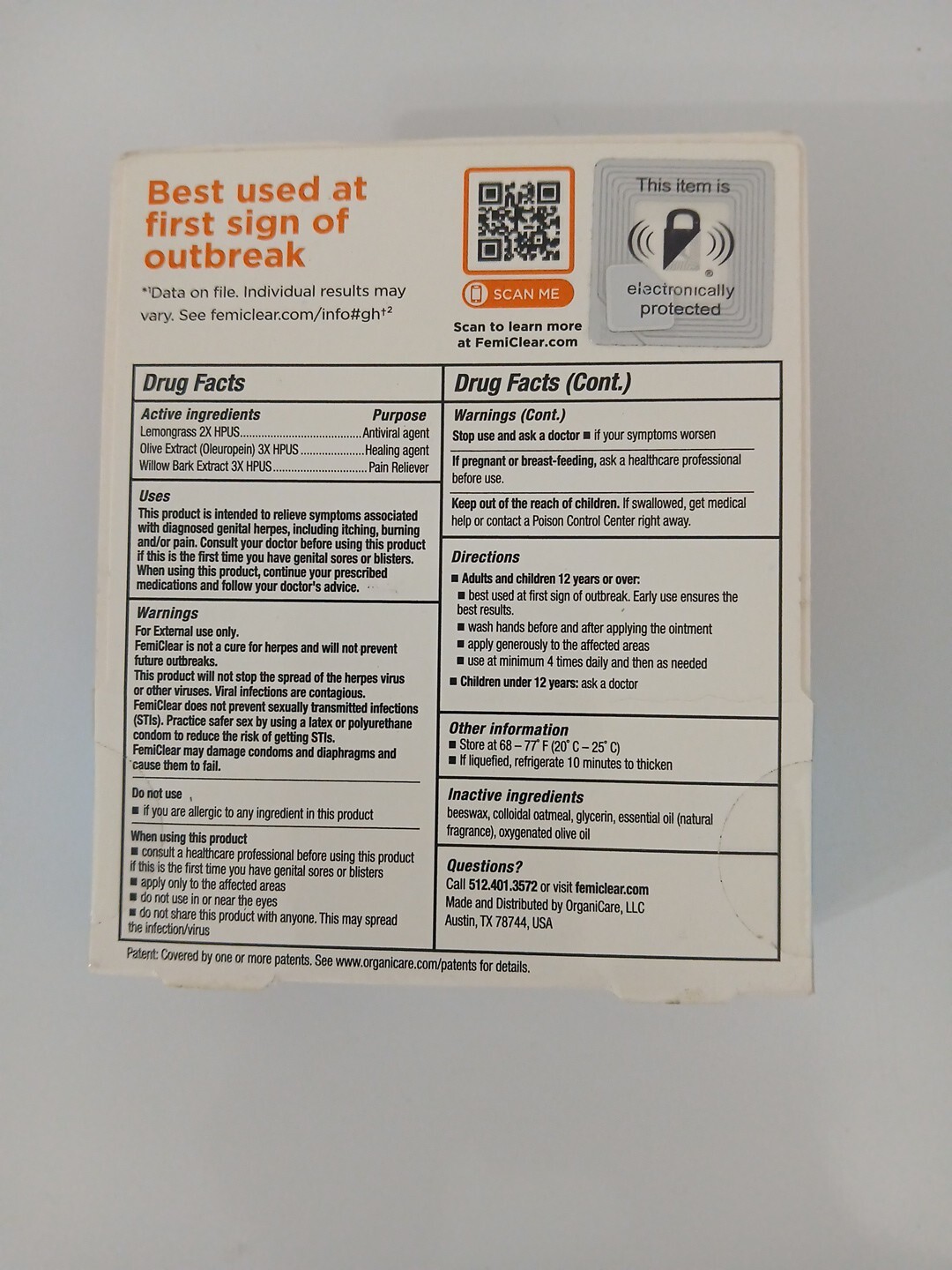 FemiClear for Genital Herpes Symptoms • MULTI-SYMPTOM • Organic 11/25 NEW 0.5 Oz