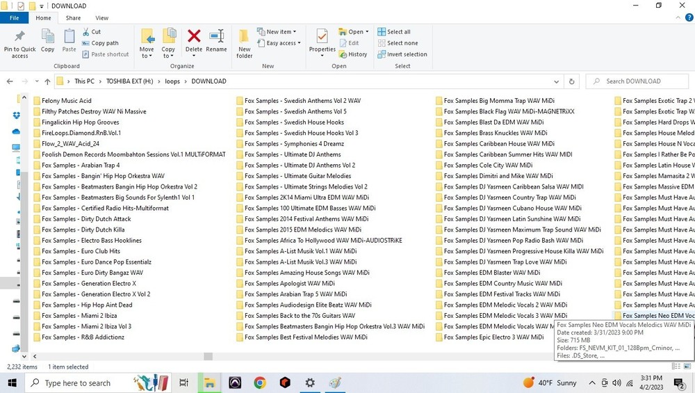 4TB hard drive full of loops, samples, refills, Rex, Native instrument programs