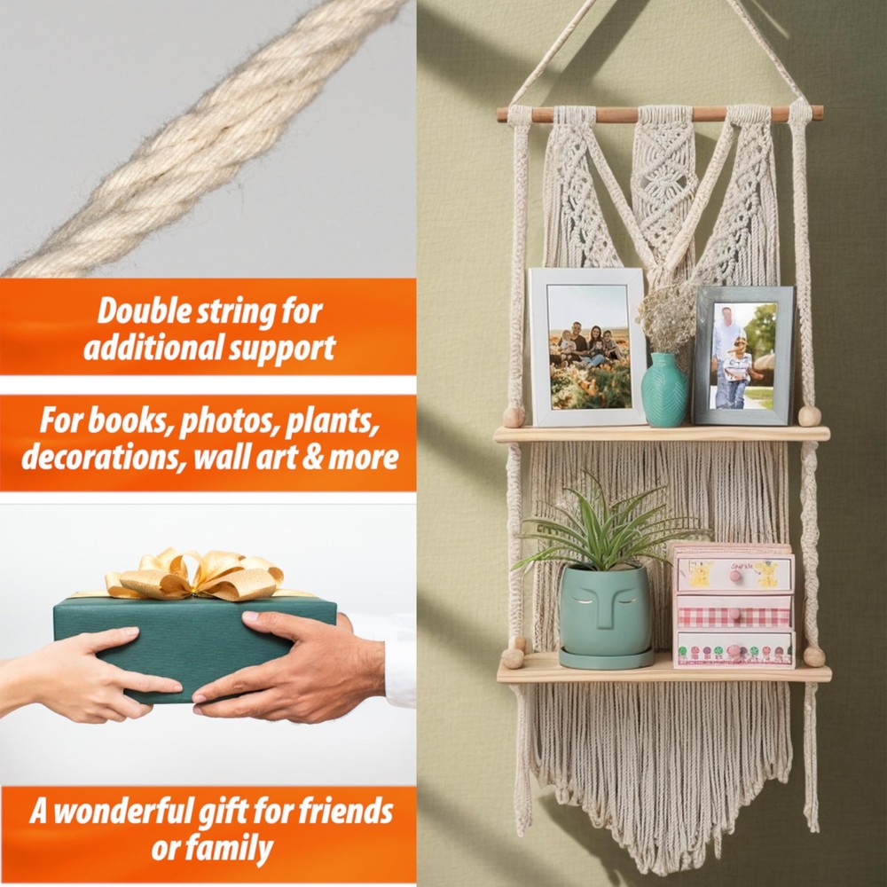 Macrame Wall Hanging Shelf - Boho Shelves Bedroom Decor | Macrame Wall Decor ...