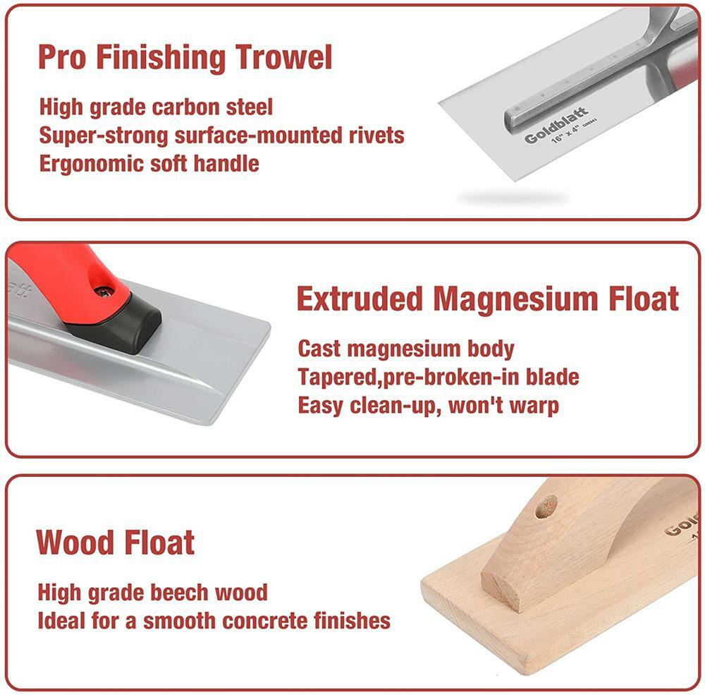 Goldblatt 8 Pieces Masonry Hand Concrete And Cement Tools Set With 16'' Tool Bag