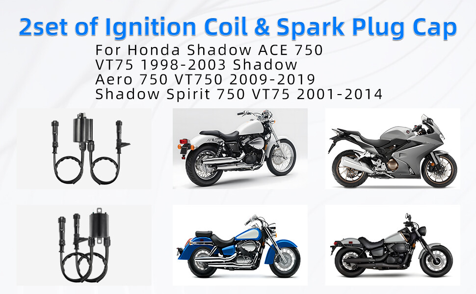 Set of 2 Ignition Coils + Caps For Shadow Spirit 750 VT750DC VT750C2 2001-2009