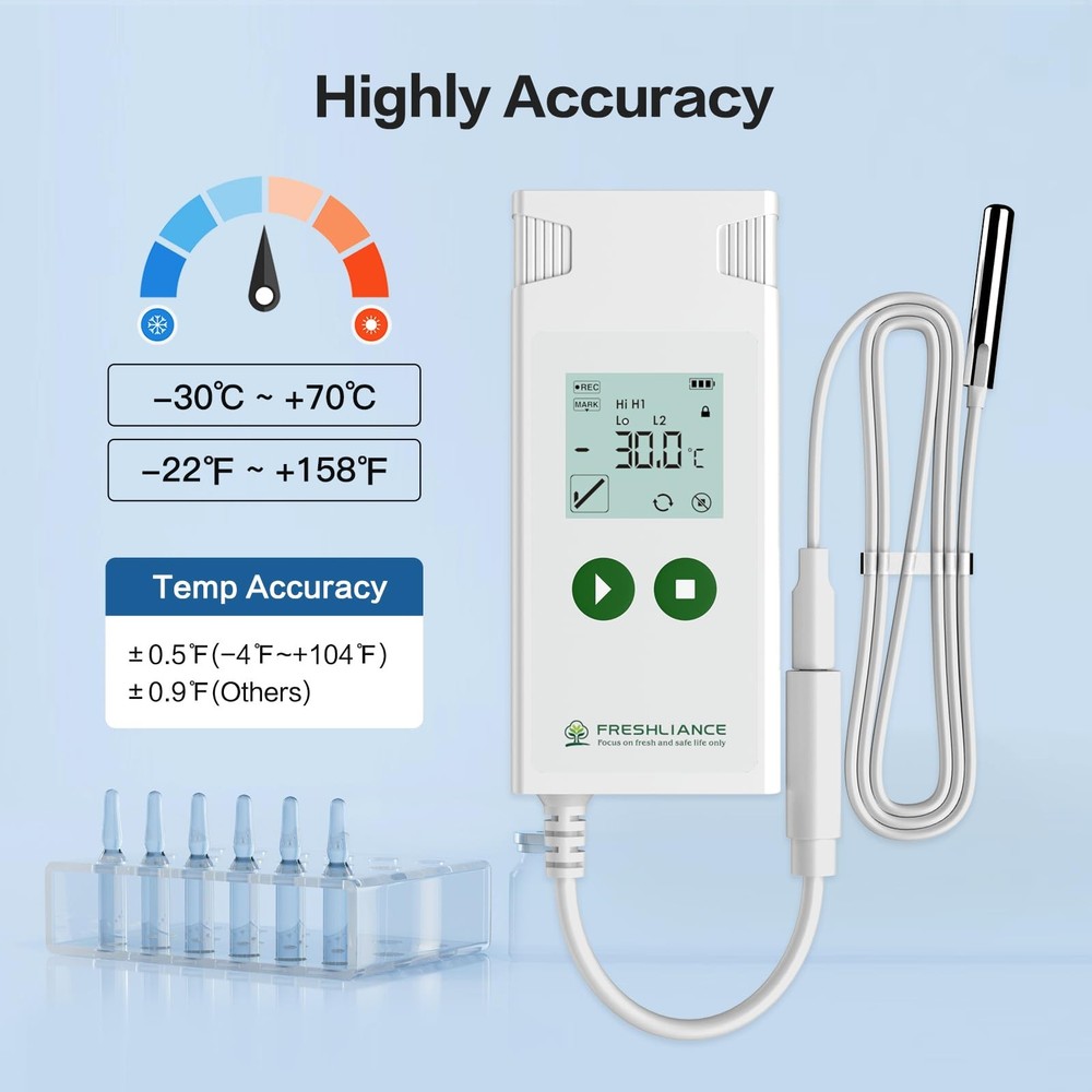 Freshliance Digital Temperature Data Logger, Reusable Atlas Log -30