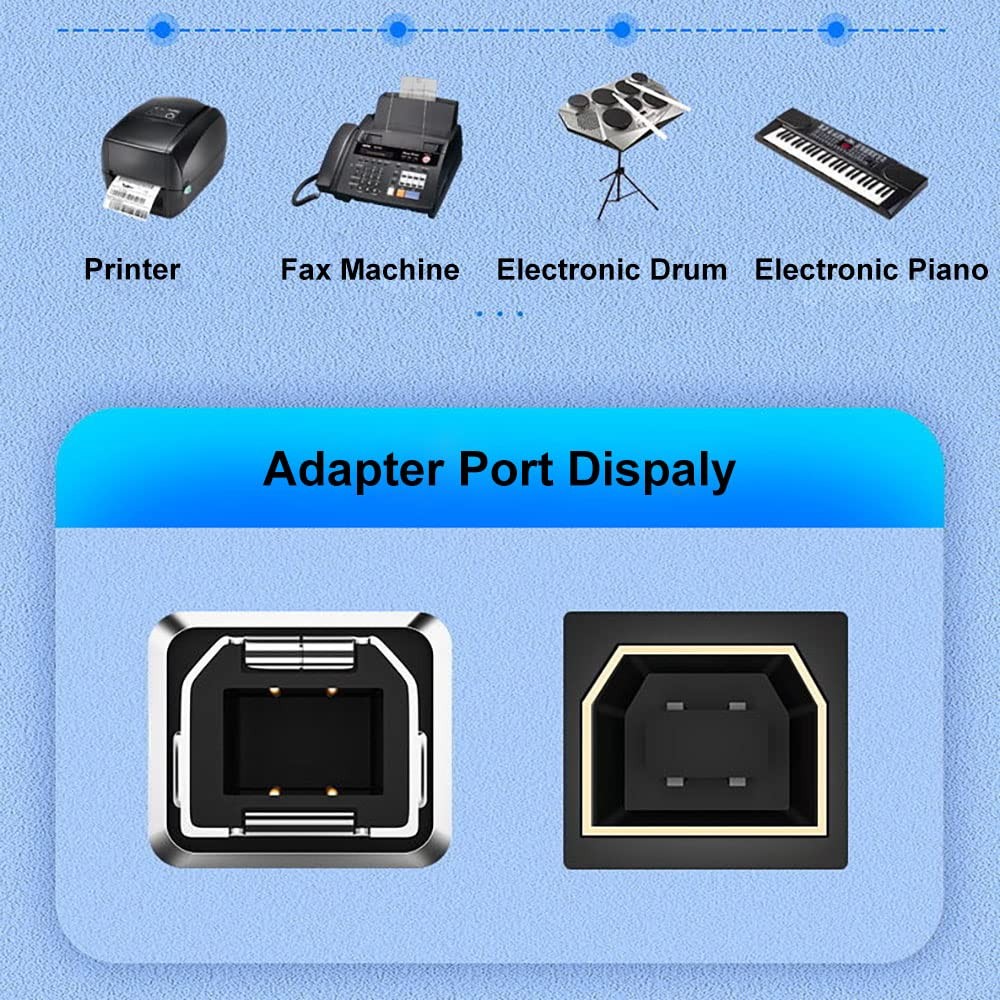 Female USB C to B Printer Cable Adapter 2Pack, C MIDI Black