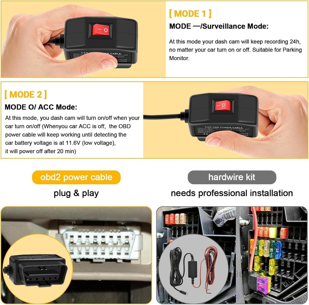 High Compatibility Type-C OBD Power Cable for Dash Cameras - Smart Design
