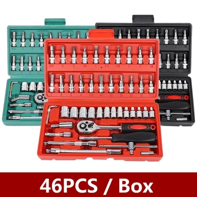 46PCS Metric Socket Set Ratchet Torx Wrench Kit 1/4" Drive Repair Tool With Case