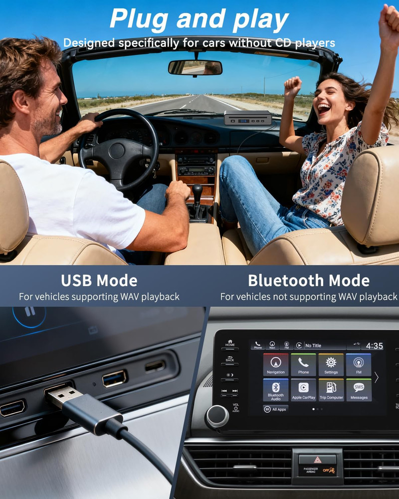 CD Player for Car, External Portable Car CD Player with Bluetooth and Usb,Plug &