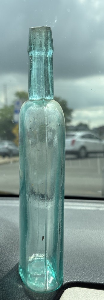 9” Nice Antique Aqua Blue Flask Bottle