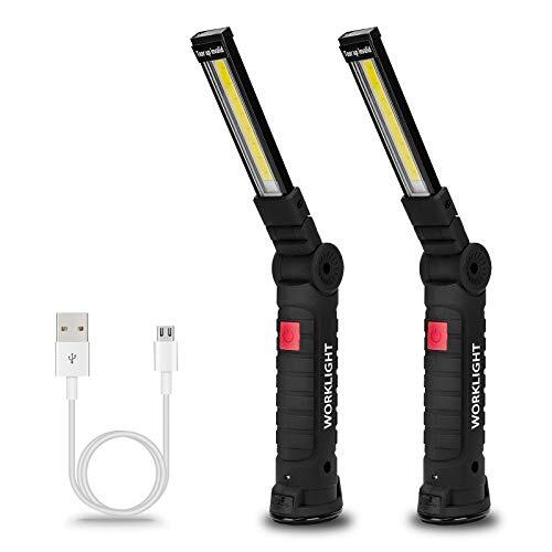 LED Flashlights, 2 Packs Rechargeable Work Lights,Work light with 2PACK Black