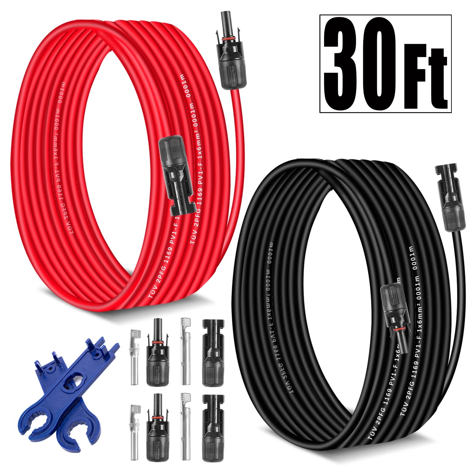 AAKL Solar Extension Cable 30 Ft 10AWG (6mm²) Power 30 feet,