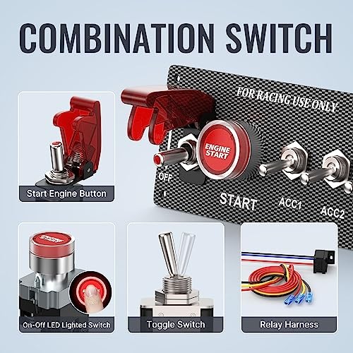 Boat Toggle Switch Panel DC 12V 30A Racing Switch 5 in 1 Ignition Switch Panel