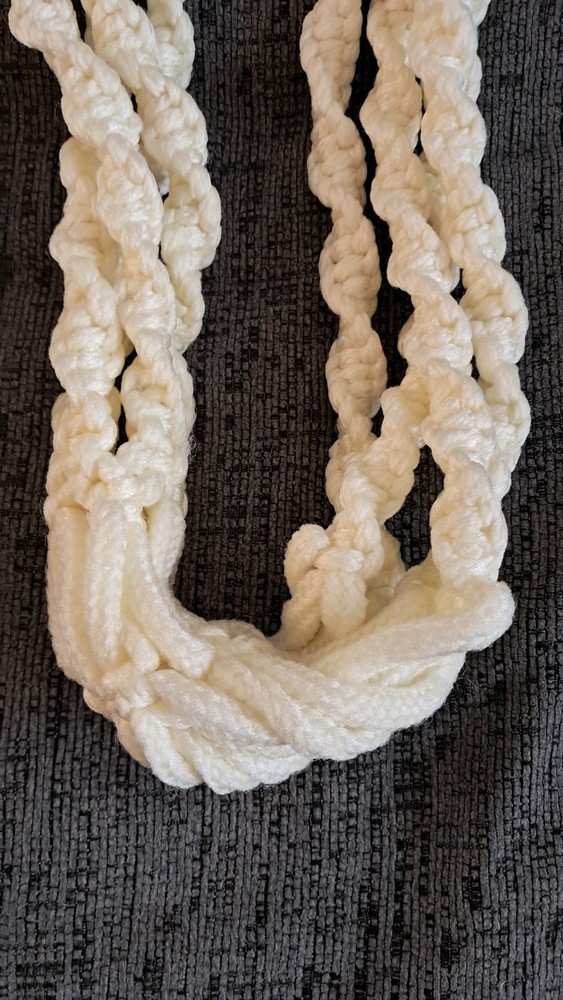 Large White Macrame Double Plant Hanger Clean Over 5' Boho Hippie #2