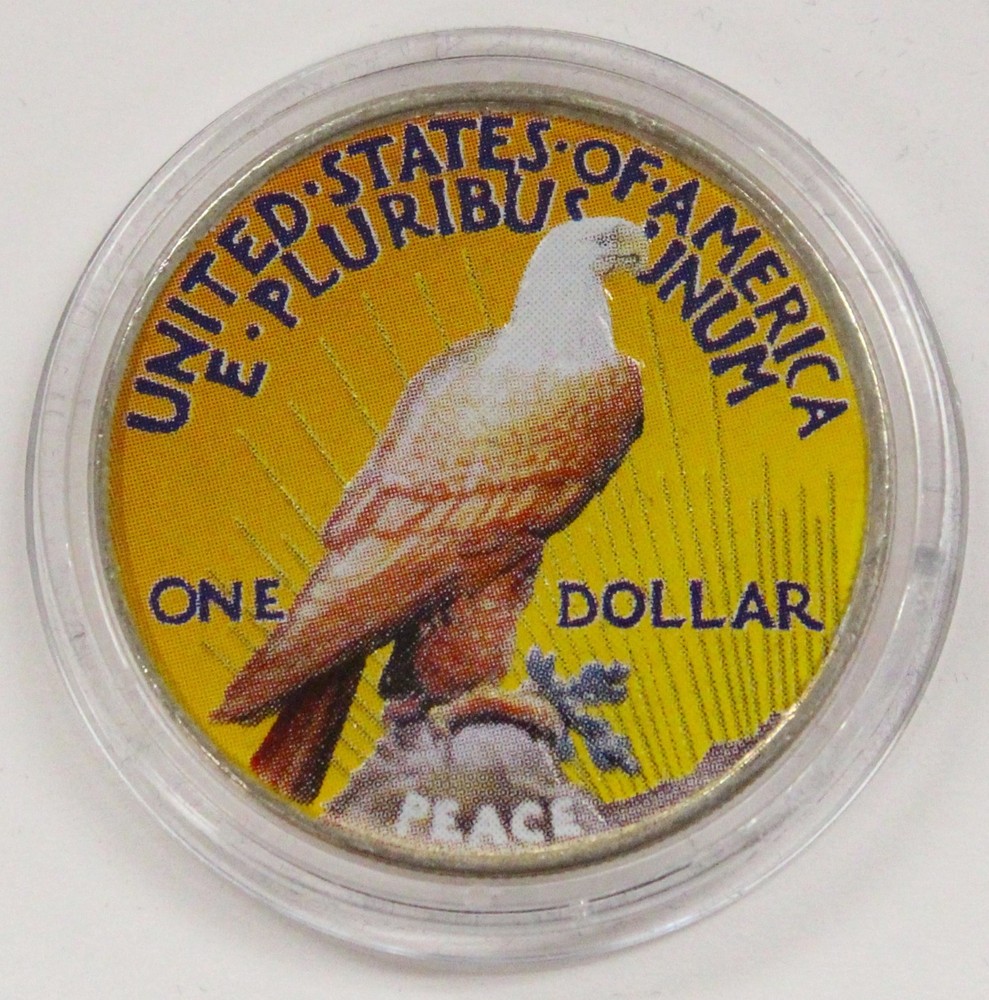 1922 $1 Peace Silver Dollar Colorized Obverse / Reverse - w/ Box