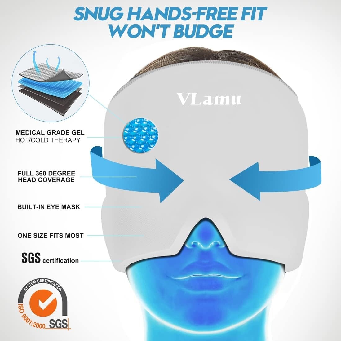 Hat for Migraine Relief Cold and Hot 2 in 1 Migraine Ice Head Wrap Relief Cap