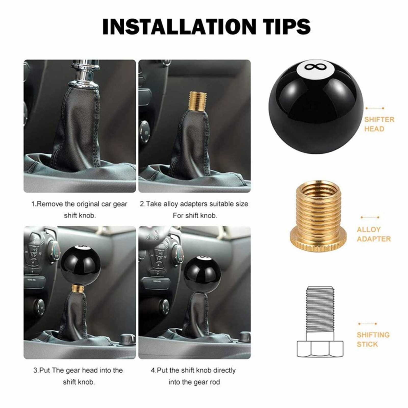 🎱Black 8 Ball Billiard Round Shift Knob Acrylic Manual Gear Shift Knob Shifter