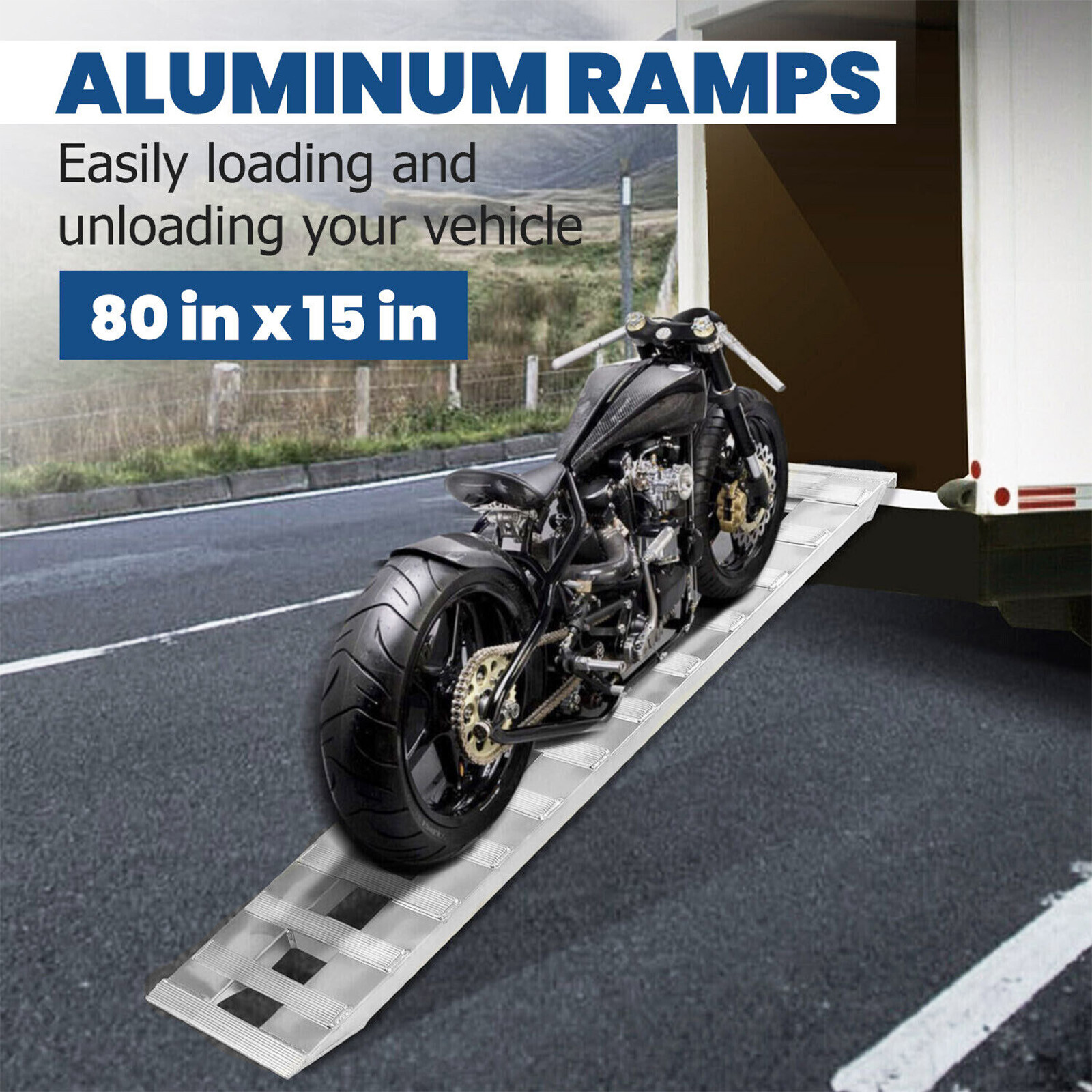 Pair Of 80" X 15" Aluminum 6000 LBS Truck Car Auto Trailer Ramps Hook End Knife