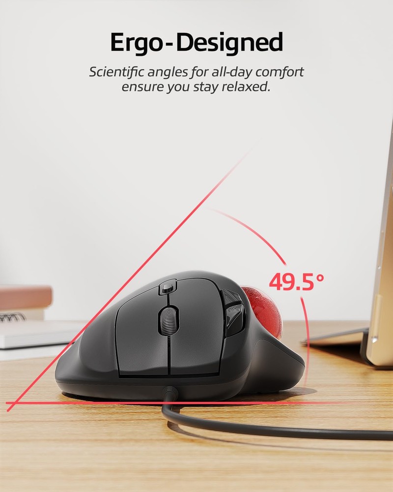 Nulea M509 Trackball Mouse Wired, Ergonomic Design, Easy Thumb Control, A-Red
