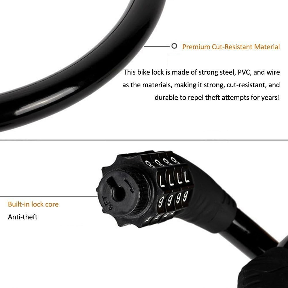 Lightweight and Strong 4-Digit Combination Cable Lock for Enhanced Bike Security