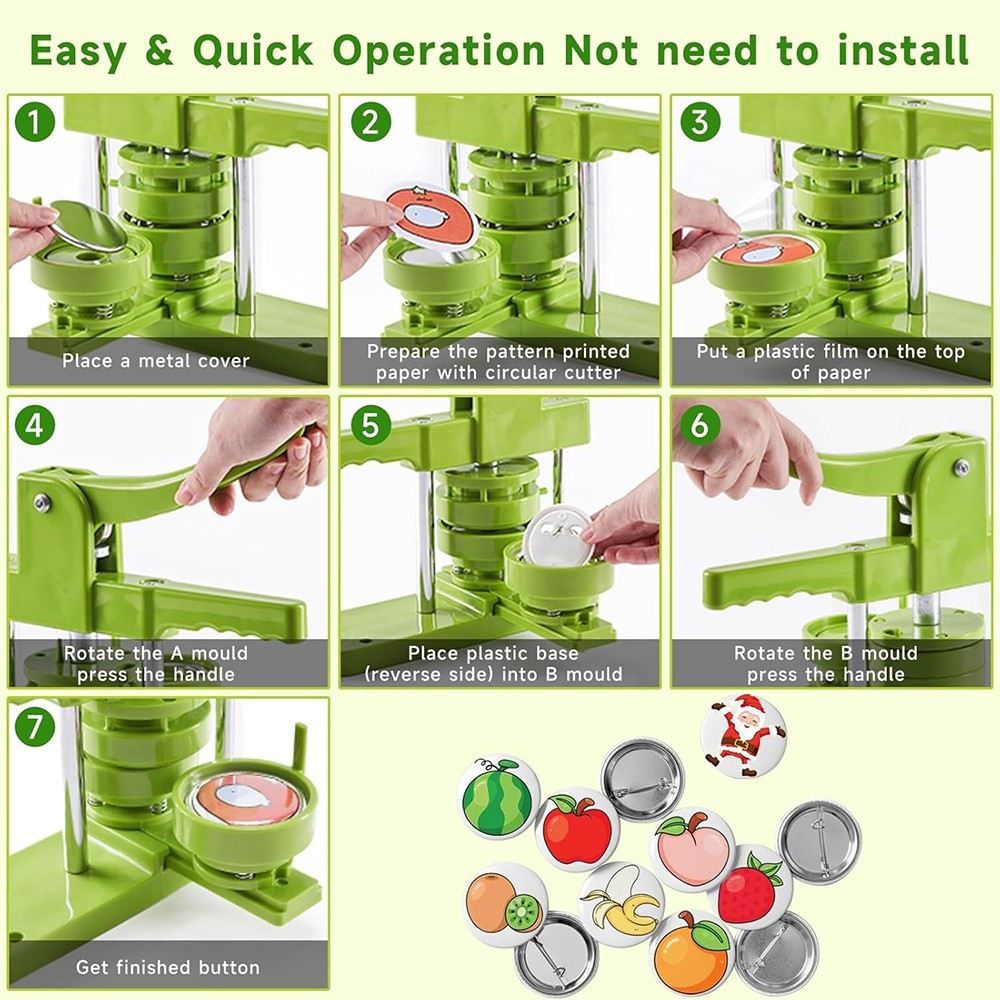 32mm 1.25 Inch Button Maker With 100 Button Supplies Pin Badge Press Machine Kit