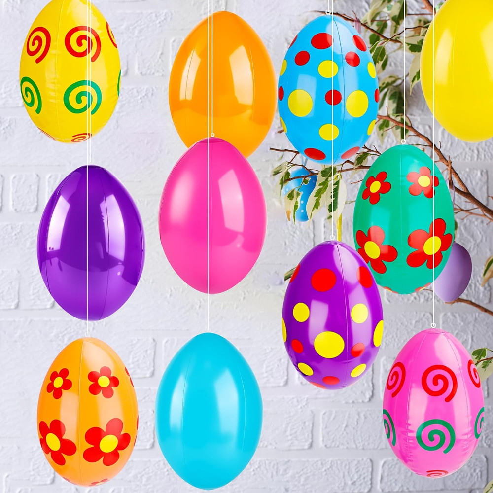 12 Pack 16 Inch Inflatable Easter Eggs Large Colorful Easter Egg Inflatables Blo
