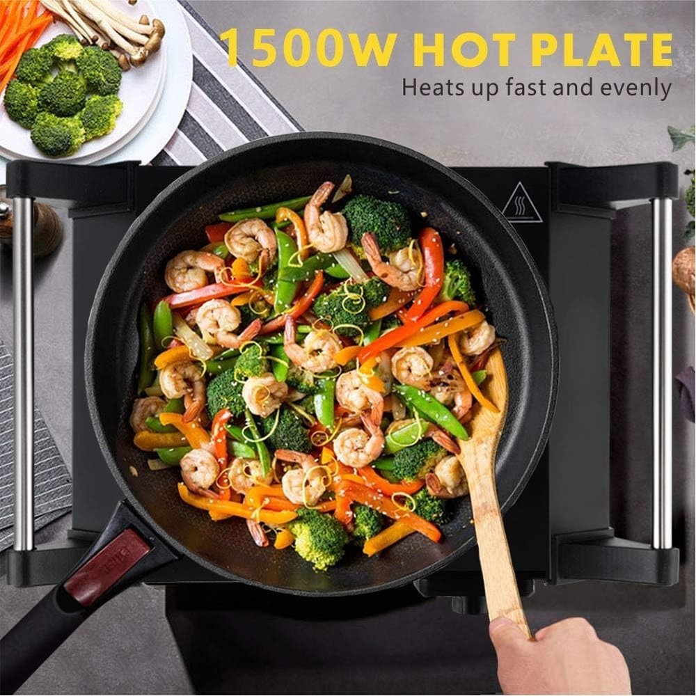 Portable 1500W Hot Plate - Adjustable Temp & Handles