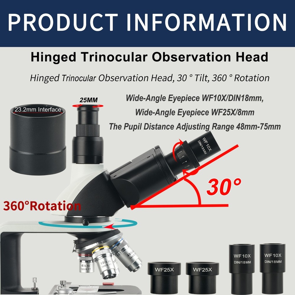 KOPPACE 40X-2500X Electron Biological Microscope 5 Million Pixels USB2.0 Camera
