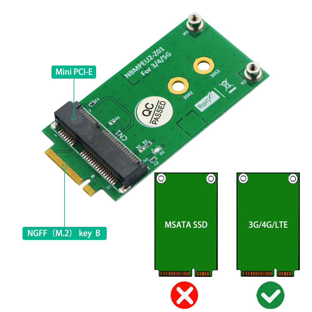 M.2 Key B to Mini PCI-E Adapter for 3G/4G/5G Module