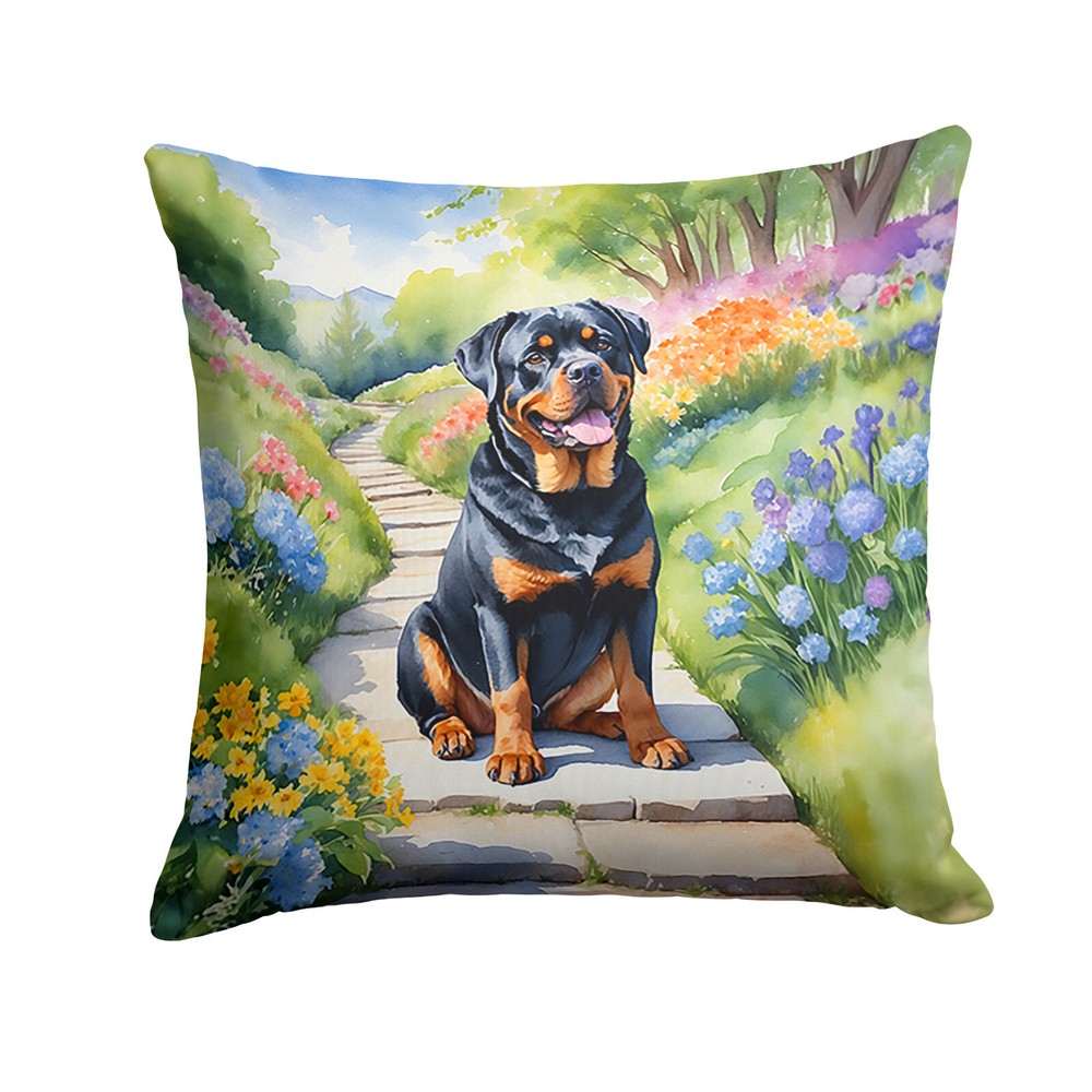 Rottweiler Spring Garden Path Throw Pillow