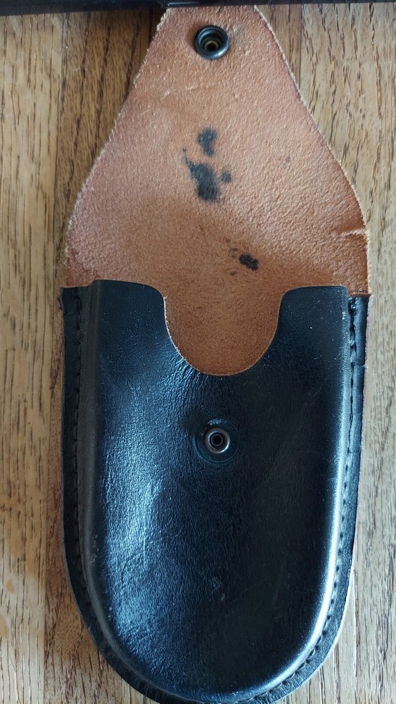 Vintage Black Leather Handcuff Pouch Case Button Closure
