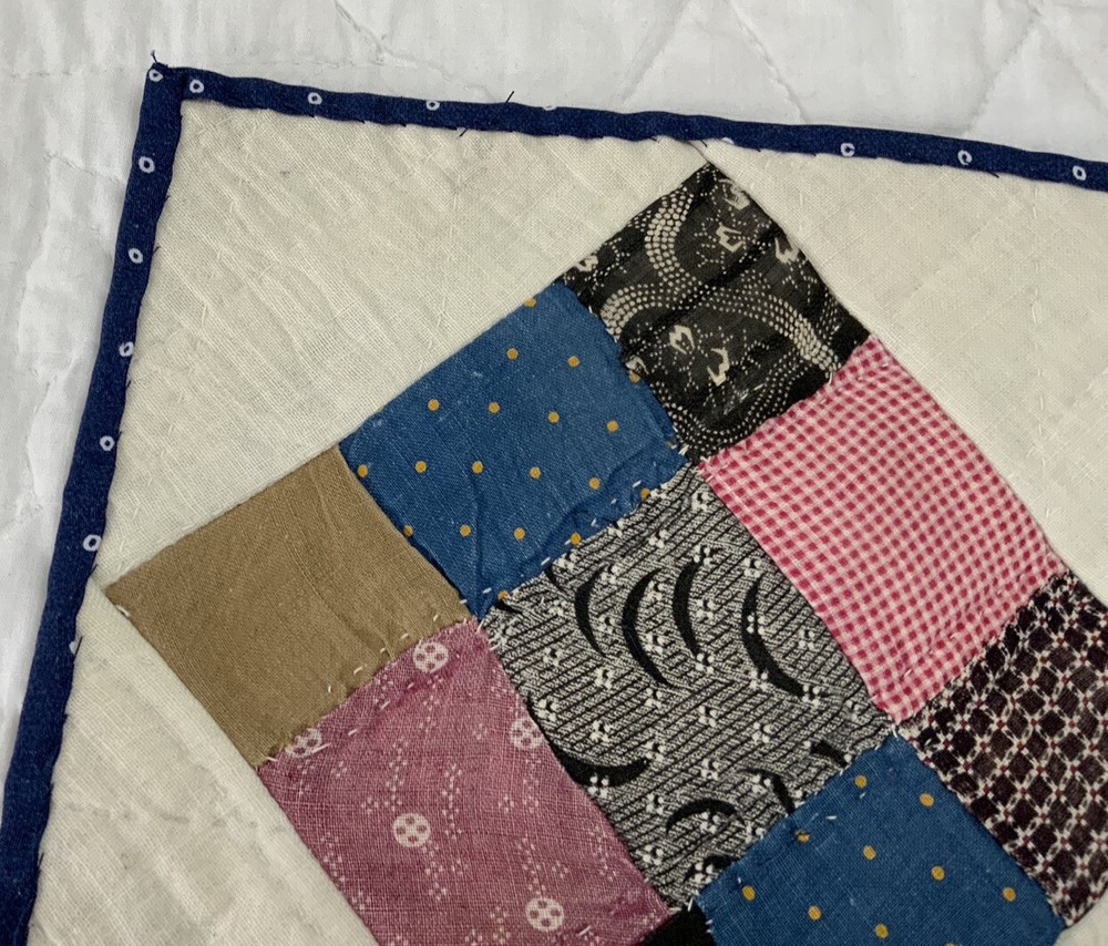 Antique Vintage Patchwork Quilt Table Topper, Nine Patch, Hand Quilted