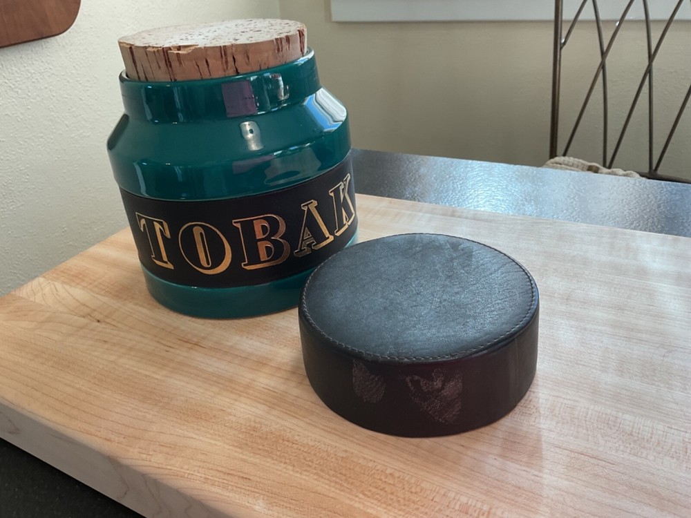 Green Tobak Jar Cork Top Black Cap