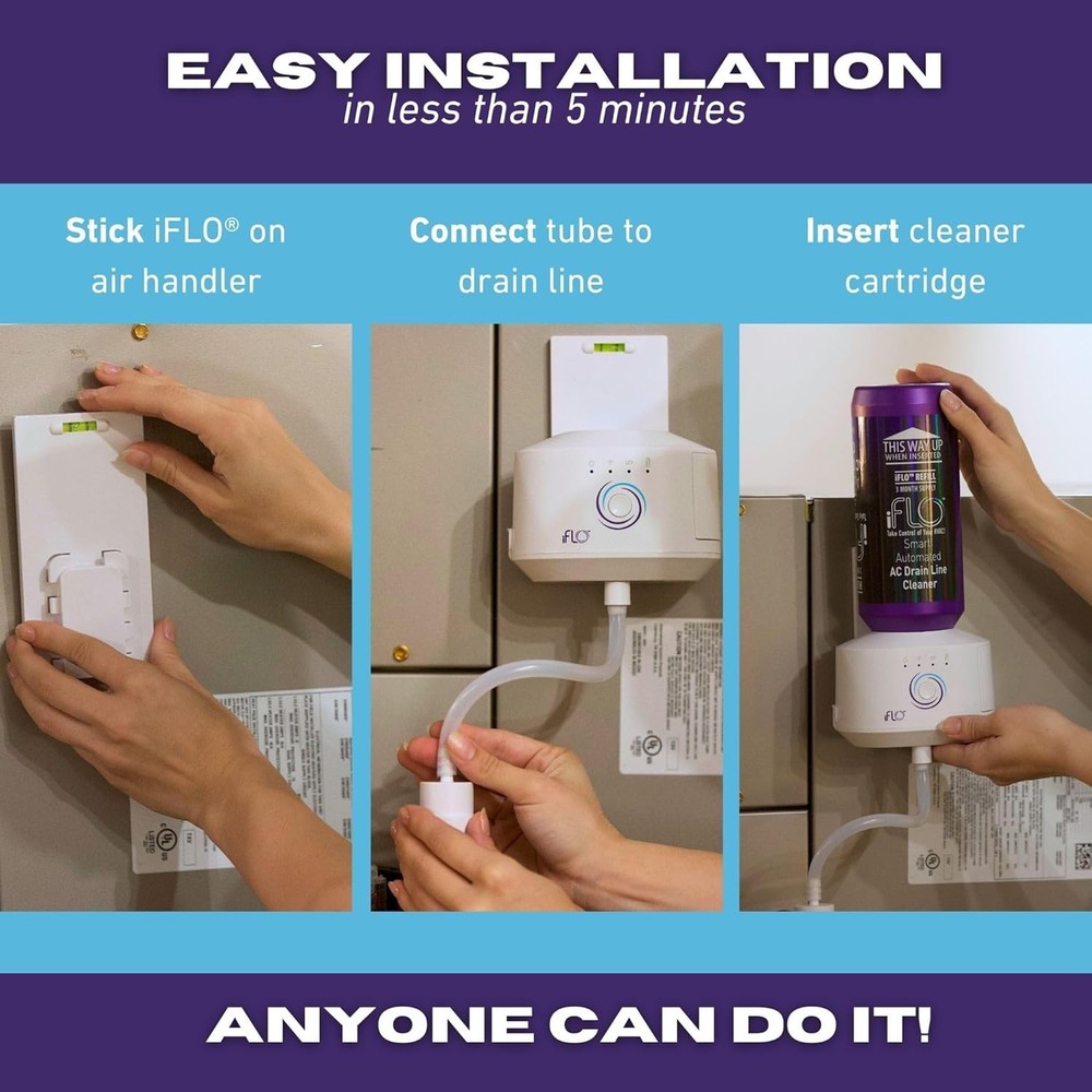 iFLO Smart Automatic HVAC Drain Cleaner - App-Controlled with 36 oz Solution