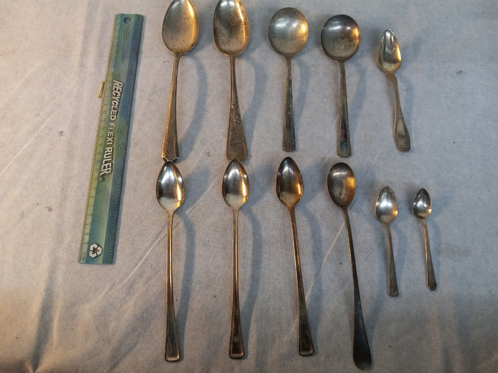 Lot of 11 Silver Plate SERVING SPOONS - Various Brands & Sizes