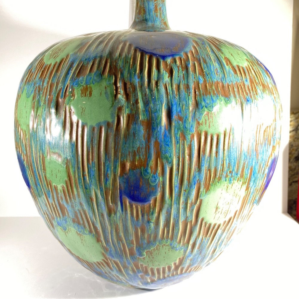 Vintage Ceramic Peacock Statement Vase 12"