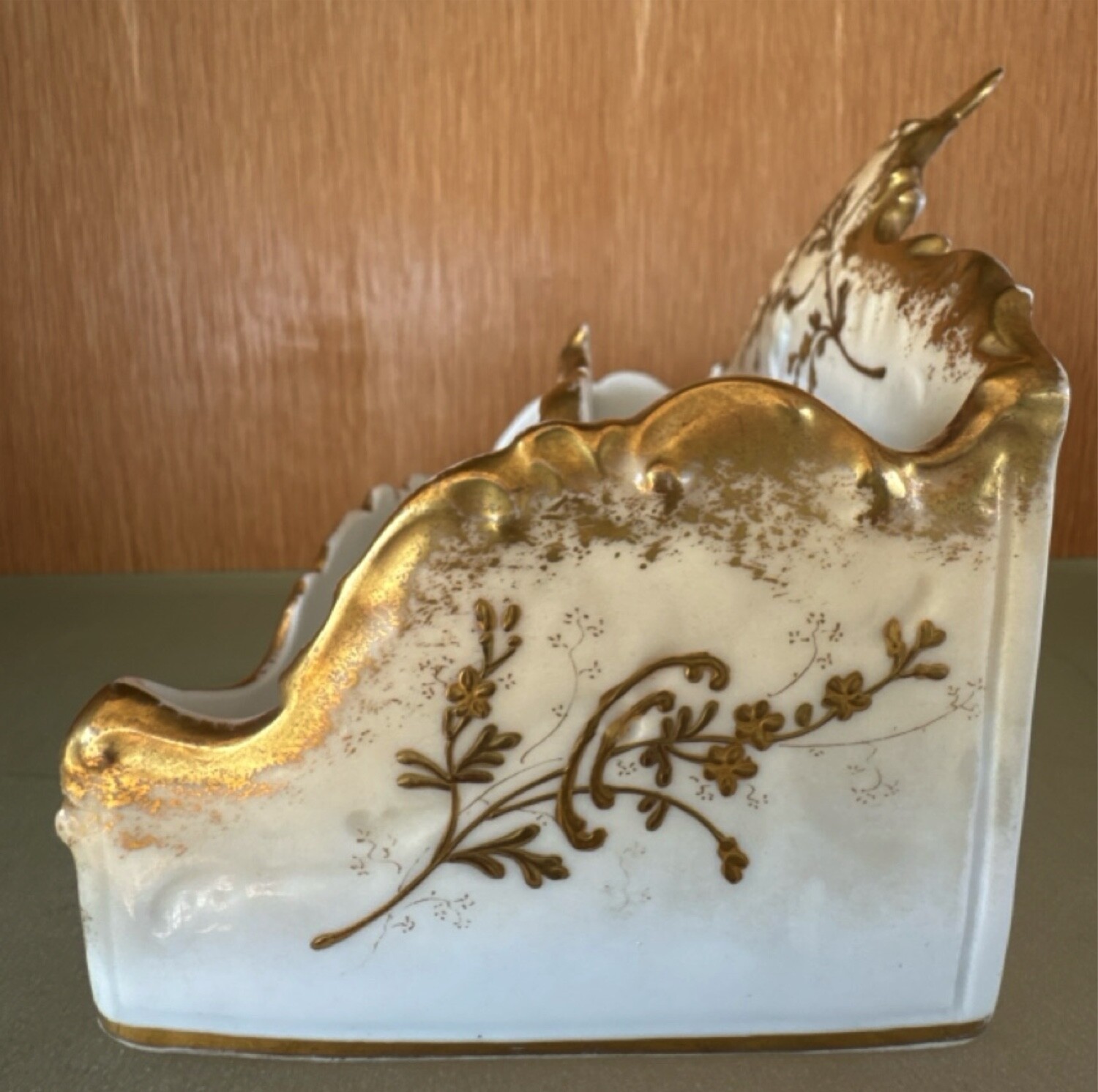 antique c. 1900 AK CD LIMOGES gilt porcelain letter holder desktop accessory