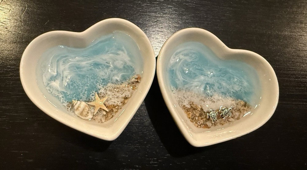 3 Inch Ceramic Heart Beach Trinket Dish