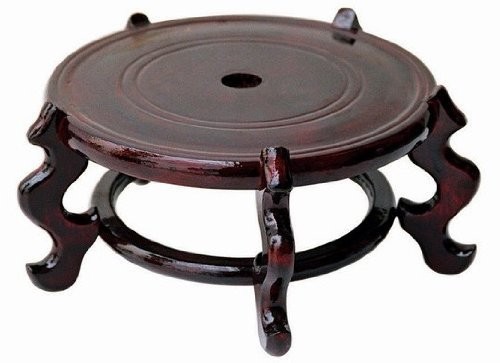 Asian Home Beautiful Hand Craft Rosewood Oriental Fishbowl Vase Stand Round 12"