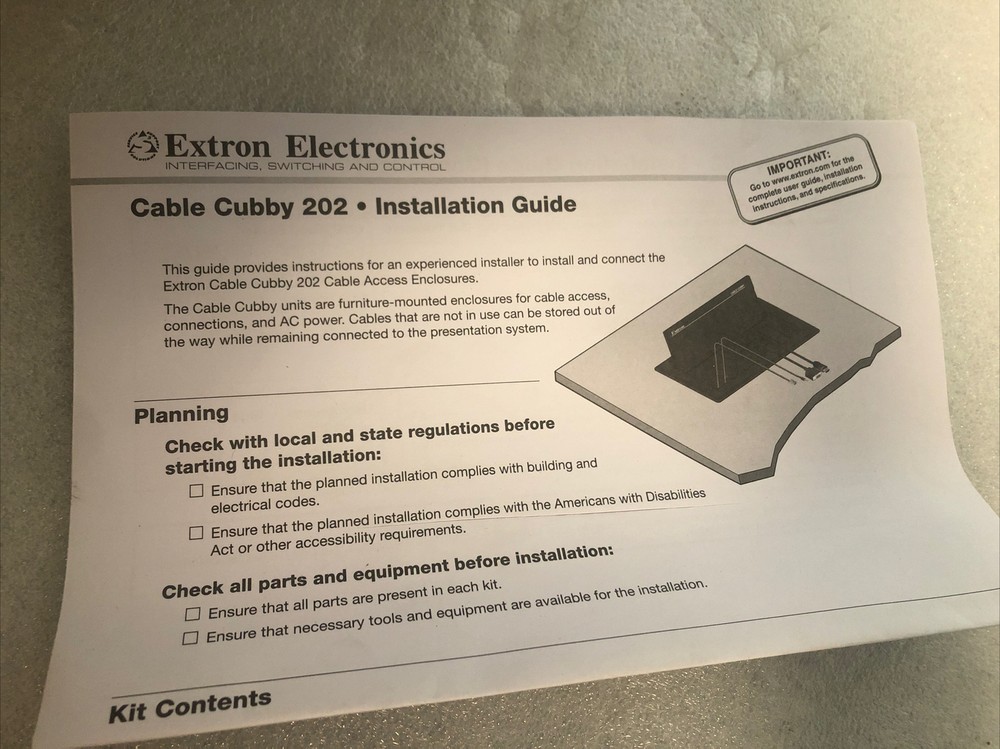 NEW / OPEN BOX Extron Cable Cubby 202