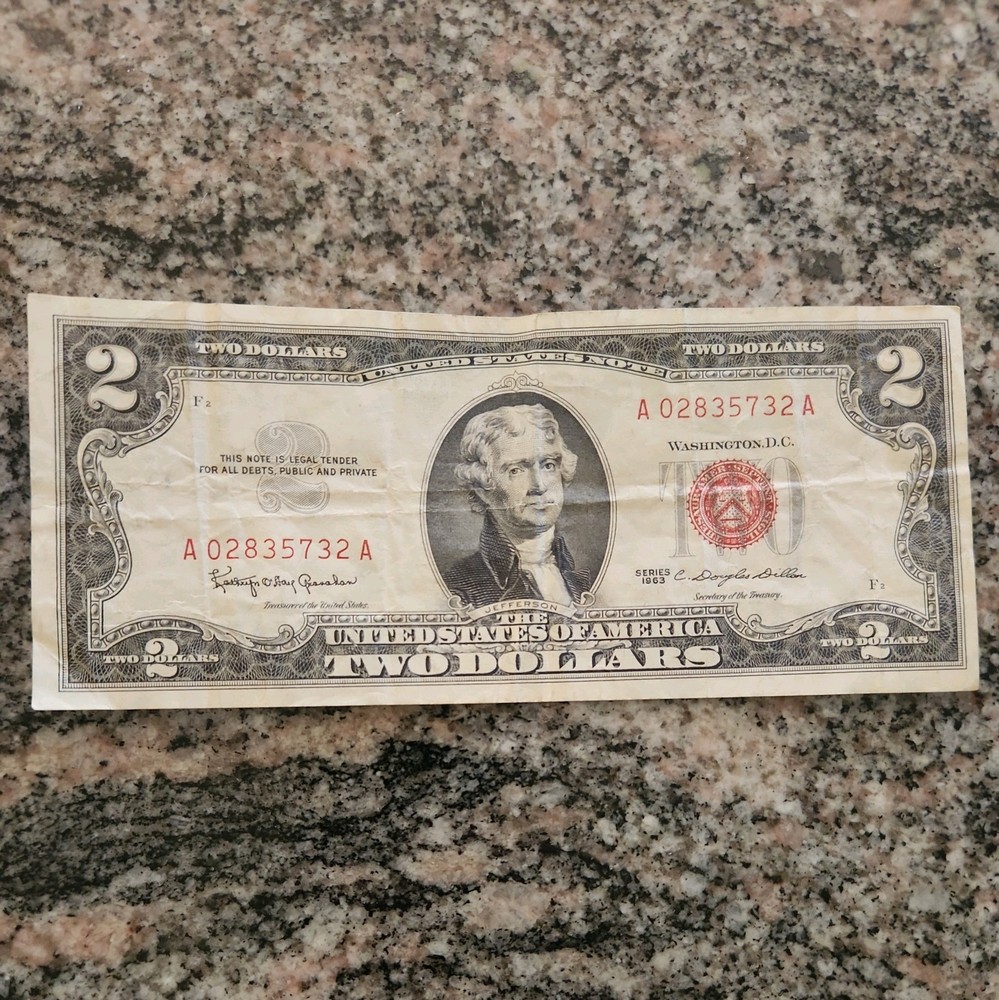 3- 1963 $2 Two Dollar Bill Red Seal Notes