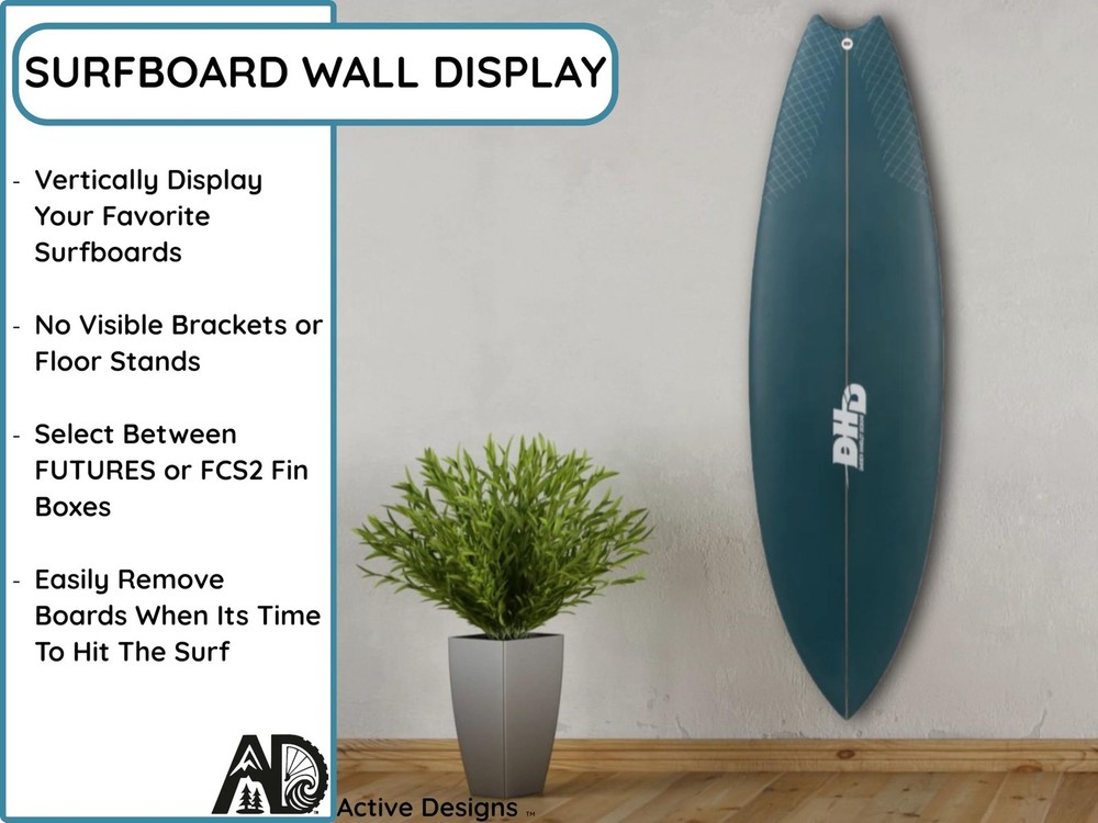 Vertical Surfboard Wall Mount- Hidden Floating Display for Shortboards, Mid L...